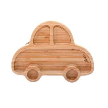 Imagem de Prato Infantil Com Ventosa e Divisorias Bambu Clingo Carrinho