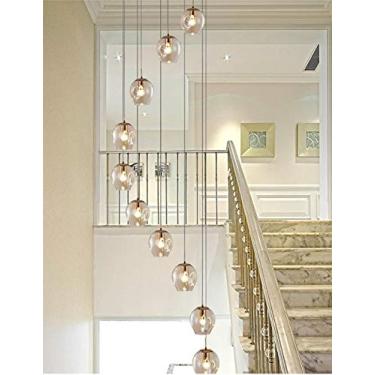 Imagem de 10 Bolas de Vidro Espiral Lustre Escada Longo Lustre Duplex Edifício Grande Lustre Sala de Estar Villa Oco Moderno Luz de Escada Longa Luz Pendente 55x200cm