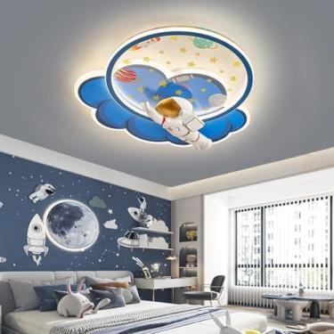 Imagem de Luminária de teto LED para quarto infantil, luminária de teto moderna regulável com controle remoto, design de unicórnio astronauta, iluminação para quarto de meninos e meninas, sala de esta