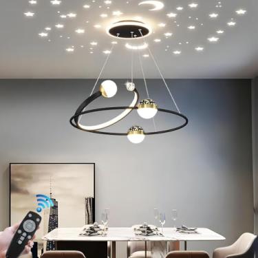 Imagem de Luminária de mesa de jantar criativa LED dourada 48W lustre controle remoto escurecimento cozinha ilha lâmpada design clássico moderno altura ajustável pingente luz bar restaurante sala esta