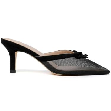 Imagem de Mostrin Kitten Mules Salto feminino bico fino fechado salto vintage sapato stiletto elegante, Malha preta, 37
