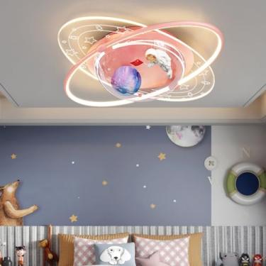 Imagem de Luminária de teto LED para quarto infantil, luminária criativa de lua, design de astronauta, com controle remoto, lâmpada de teto para meninos e meninas, adequada para quarto de bebê, sala d