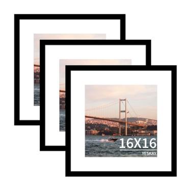 Imagem de YESKAY Porta-retrato 40,6 x 40,6 cm, pacote com 3 – Moldura de pôster preta para exibição de imagens 30,5 x 30,5 cm com tapete ou 40,6 cm x 40,6 cm sem tapete, para pendurar na parede horizontal e