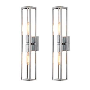 Imagem de Pacote com 2 arandelas de parede modernas com estrutura de metal, luminária retangular de parede de fazenda, luminária de parede industrial para cima e para baixo, luminária de banheiro vint