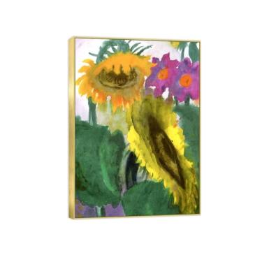 Imagem de BMZFYBS Arte de parede em tela de flores reprodução de pintura famosa - imagens de moldura dourada para sala de estar - girassóis - pôster e impressões 70 x 100 cm 27 x 39 pol