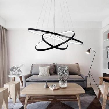 Imagem de Luminária pendente LED regulável de 72 W, luminária de ilha para lustre interno, 3 anéis, bar suspenso, iluminação decorativa, decoração moderna