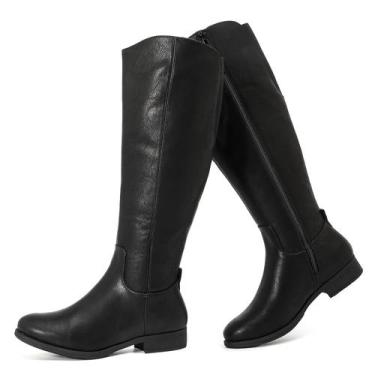 Imagem de Botas de cano alto Ruiee femininas elegantes com bico redondo preto PU