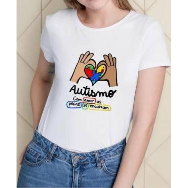 Imagem de Camiseta Camisa Adulto Feminina Masculina Algodão Campanha Abril Azul 