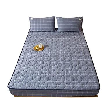 Imagem de Lençol de baixo elástico macio resistente a rugas, capa de colchão acolchoado espesso, forro de colchão permeável ao ar para quarto, apartamento, hotel, cinza, 150 × 200 cm + 30 cm (azul solteiro