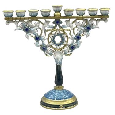 Imagem de Baoblaze Candelabro de metal menorá de 9 braços, acessórios de decoração de Chanucá para festivais, celebrações, multifuncionais, 7,2 x 6,7 polegadas