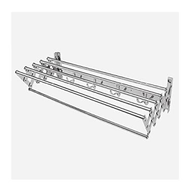 Imagem de Telestowel Prateleira Multifuncional Toalheiro Dobrável Armazenamento de Toalha de Banho Montado na Parede Toalheiro Barra de Toalhas para Banheiro/60 cm (60 cm)