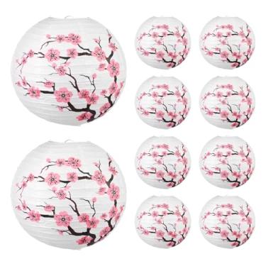 Imagem de 10 peças de lanternas de papel decorativas com suporte, boho, redondo, pendurado, lanternas de papel, decorações para festa, casamento, aniversário, aniversário, chá de noiva (rosa)