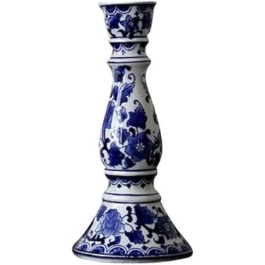Imagem de Castiçal estilo chinês suporte de vela de cerâmica retrô interno com suporte de castiçal de base estável para velas cônicas