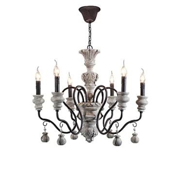 Imagem de YQSLQZZ Luminária pendente industrial, lustre de vela vintage francês, lustres de resina grandes rústicos pendurados luzes de teto, altura ajustável, para sala de estar, quarto, sala de jantar