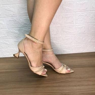 Imagem de Sandália Feminina Salto Taça Strass Bico Folha Detalhe Traseiro Fechad