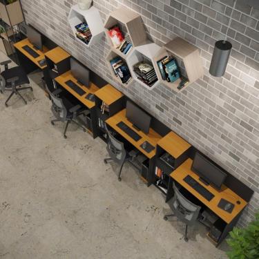 Imagem de Conjunto De Escritório Tech 3 Livreiro E 4 Mesas 90cm - Vian - Preto E Cedro Preto E Cedro