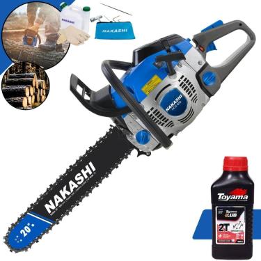Imagem de Motor Serra À Gasolina NCS650 Nakashi 65cc Motor 2T Alta Potência, Rotação e Performance, Sabre 20 Polegadas e Corrente 28 Dentes + ÓLEO TOYAMA 2T