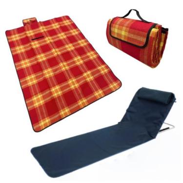 Imagem de Tapete P/ Piquenique Ar Livre Parque + Espreguiçadeira Dobrável - Têxt