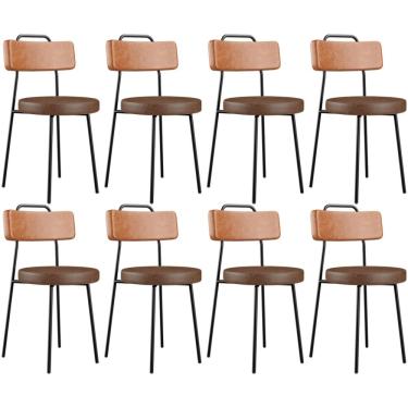 Imagem de Kit 08 Cadeiras Decorativas Estofada Para Sala Jantar Barcelona L02 Couríssimo Camel Marrom - Lyam