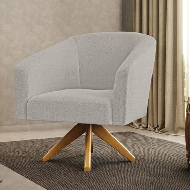 Imagem de Poltrona Giratória Stella Bouclê Cinza Base de Madeira MA30 - D'Rossi