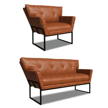 Imagem de Namoradeira e Poltrona Industrial Pto Anitta Sintético PU Nozes D03 - D'Rossi