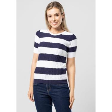 Imagem de Blusa Manga Curta Pau a Pique Modal Listrada Marinho/Branco