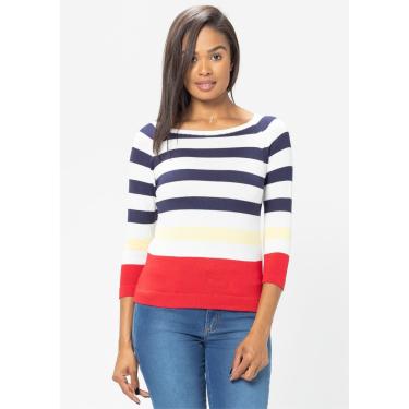 Imagem de Blusa 3/4 Modal  Pau a Pique Listrada Vermelho e Azul Marinho