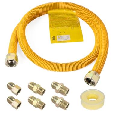 Imagem de KAINGA Kit de conector de gás de secadora de 122 cm para secador, fogões a gás, aquecedor de água, mangueira de linha de gás corrugado de aço inoxidável de 5/20.3 cm OD com FIP de 3/10.2 cm e MIP de 3
