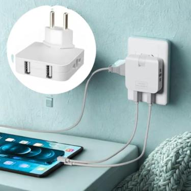 Imagem de Adaptador Universal Tomada Benjamin Bivolt 10A – 2 Tomadas (3 Pinos) + 2 USB – Conecta 4 Dispositivos – Compacto, Dobrável, Portátil, Ideal para Viagem, Escritório e Uso no Dia a Dia (110V–220V)