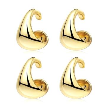 Imagem de Poxtex Brincos femininos de prata esterlina 925 banhados a ouro 14 K, brincos falsos, pequenos, hipoalergênicos, minúsculos, delicados, zircônia cúbica, clipe no nariz, cartilagem, argola, presentes