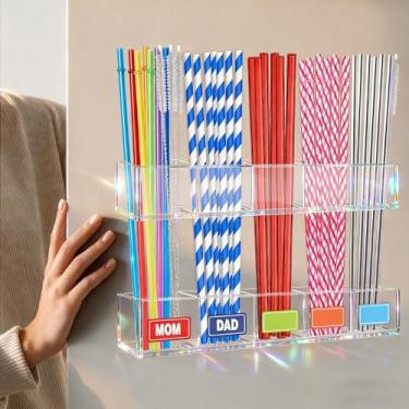 Imagem de Aheroi Suporte de palha, organizador de canudo grande ajustável de 24 cm para porta de armário, suporte de copo de acrílico reutilizável para pequenos acessórios de cozinha, dispensador de