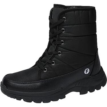Imagem de Bota de neve masculina de cano médio forrada com pele, botas de neve quentes de inverno, botas de caminhada com cadarço, botas de cano baixo, botas de inverno antiderrapantes para caminhadas, Preto, 9.5