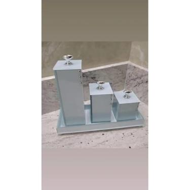 Imagem de kit organizador com bandeja para banheiro (Branco com prata)