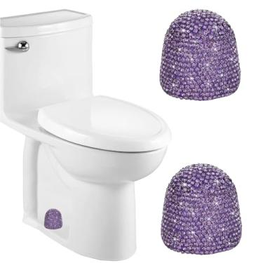 Imagem de 2 peças de tampas decorativas de parafuso de vaso sanitário alto com strass brilhante, tampas de vaso sanitário para decoração de banheiro, fácil de instalar (roxo)