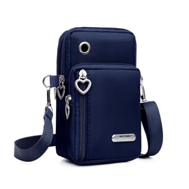 Imagem de Bolsa transversal pequena para mulheres - Mini bolsas de telefone com alça transversal e carteira - bolsa de braço de nylon, Azul, 6.6 x 3.9 x 2.75 inches