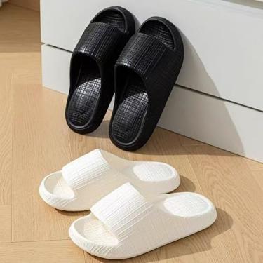 Imagem de Chinelos de travesseiro para mulheres, homens, nuvens, sandálias de chuveiro, chinelos de casa, macios, antiderrapantes para uso interno, Preto, 10.5-11