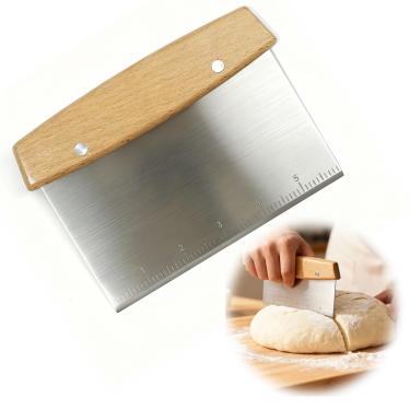 Imagem de KAKUPPA Raspador de bancada com escala, cortador de massa de aço inoxidável e cortador de pizza, ferramenta de cozinha multiuso para assar e cozinhar, raspador de massa profissional para massa de pão