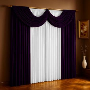 Imagem de Cortina Paris Com Bandô 2,00 m x 1,70 m Sala/Quarto em Malha (Roxo com Branco)