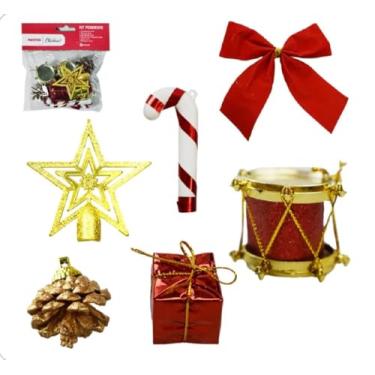 Imagem de Kit Pendente com 10 ou 12 Peças Enfeite Para Decoração Árvore De Natal - MELLUZ (10, Vermelho)