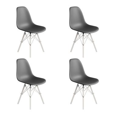 Imagem de Conjunto 4 Cadeiras Eames Estilo Moderno em Ferro Branco com Assento Cinza