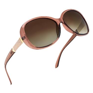 Imagem de Óculos de sol femininos polarizados grandes para mulheres, têmporas cravejadas, Jackie O, moderno, elegante, vintage, para viagens, marrom/marrom gradiente