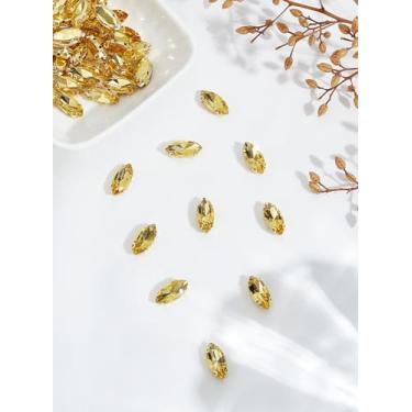 Imagem de 50 peças de elos múltiplos fios olho de cavalo, berloque de topázio de elos de vidro dourado para fantasia vestidos de noite roupas decoração de vestido de noiva, 15 x 7 x 5 mm, orifício: 1 mm