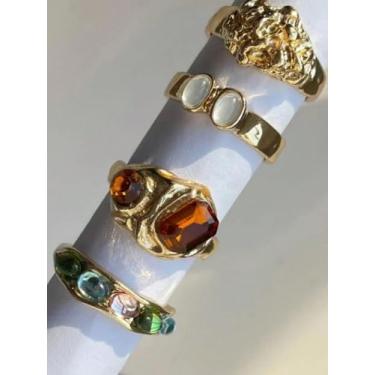 Imagem de Conjunto de 4 anéis de resina coloridos vintage para mulheres, joias modernas