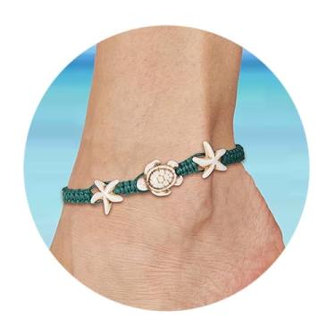 Imagem de Tornozeleiras trançadas artesanais de verão com tartarugas marinhas para mulheres, joias de estrela-do-mar, presentes, One Size, Aço inoxidável, Sem Pedra Preciosa