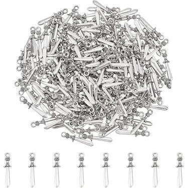 Imagem de Cerca de 100 peças de marcadores de livro de liga de estilo tibetano, pingentes de espada de prata antigos, pingentes de adaga de metal, figuras de anime de 23 mm, pingente de decoração para colar