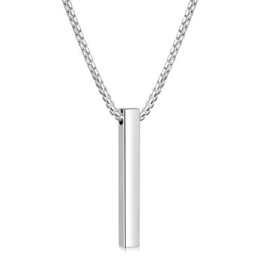 Imagem de Colar com pingente masculino, colar com pingente masculino com corrente de caixa de 2,5 mm, corrente de barra de aço inoxidável, 45 a 71 cm, one size, Aço inoxidável, Sem Pedra Preciosa