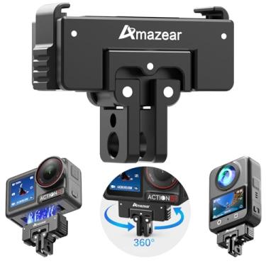 Imagem de AMAZEAR Suporte magnético de metal de liberação rápida para acessórios DJI OSMO 360 e Action 5 Pro, adaptador QR de liga de alumínio atualizado para ação 3/4 com função de rotação horizontal, preto