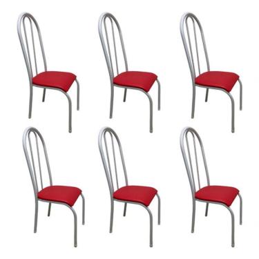 Imagem de Kit 6 Cadeira Sala Jantar Aço Tubolar Cozinha Corino Junco Vermelho