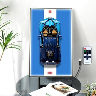Imagem de Display Wallboard with Led Light for Lego Technic Bugatti Chiron 42083 Race Car Building Kit, Lego Car Wall Mount Display, Home or Office Décor Light Up Display Frame(No Car Included)