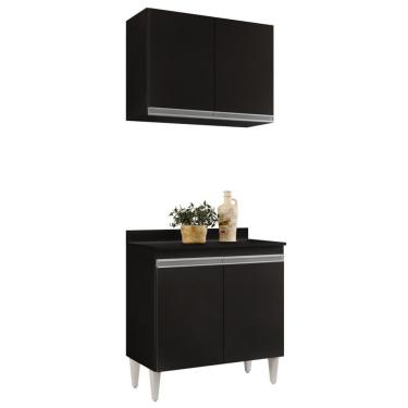 Imagem de Armário Aéreo Califórnia E Balcão Hawai Com Tampo 80cm Preto - Lumil